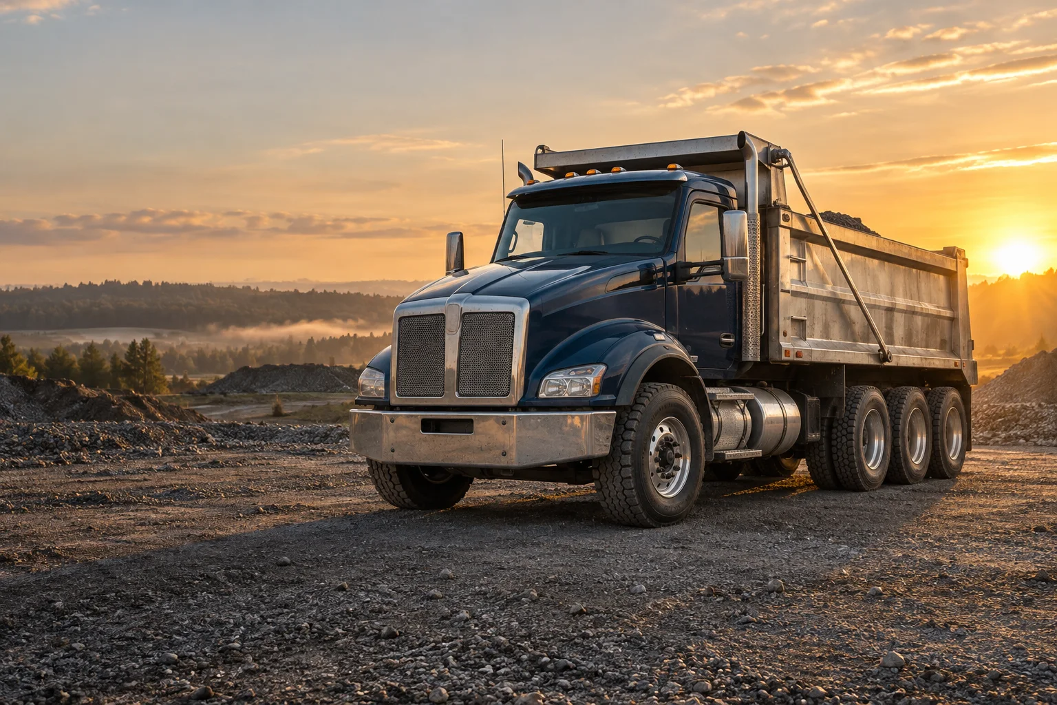 Illustrative dump truck at a construction site